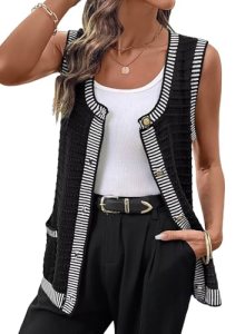 Dokotoo Womens Vest Black Cardigan for Women 2026 Casual Button Down Round Neck