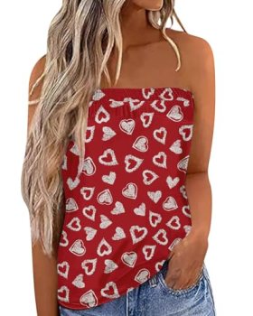IWOLLENCE Valentine’s Women’s Heart Graphic Tube Tops Lover Backless Strapless T