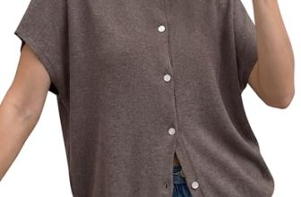 Arach&Cloz Women’s Summer Short Sleeve Cardigan Oversized Wool Blend Knit Lightw