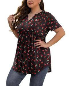 SHIJIALI Womens Plus Size Tops Tunic 2026 Casual Soft Short Sleeve V Neck Henley