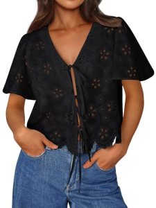 Trendy Queen Womens Summer Tops Peplum Crop Cute Boho Short Sleeve Cotton Blouse