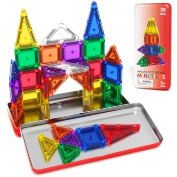 ORZbb Travel Mini Magnetic Tiles with Case Toddler Road Trip Essentials Set