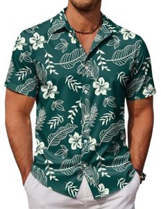 COOFANDY Mens Plam Tree Shirt Short Sleeve Button Down Hawaiian Shirt Summer Bea