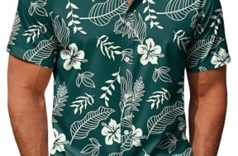 COOFANDY Mens Plam Tree Shirt Short Sleeve Button Down Hawaiian Shirt Summer Bea