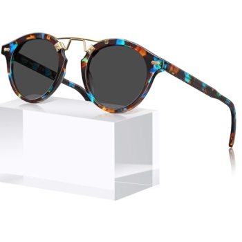CARFIA Small Face Blue Floral Acetate Polarized Sunglasses for Women UV Protecti