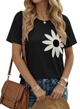 Dokotoo Womens Tops Summer Outfits for Women 2026 Crewneck Floral Embroidered Su