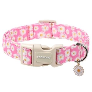 DOGWONG Flower Dog Collar-Daisy Flower Print Girl Dog Collar for Large Cute Dog