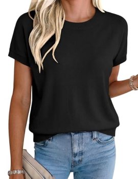 Totatuit Short Sleeve Sweaters for Women Plus Size Crewneck Sweater Shirts Busin