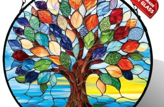Stained Glass Window Hanging, Colorful Tree of Life Suncatcher for Door Home Dec