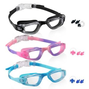 Aegend Swim Goggles 3 Pack Swimming Goggles for Kids & Youth Age 3-14 (Clear Bla