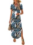 ANRABESS Womens Summer V Neck Short Sleeve Maxi Dresses 2026 Casual Floral Loose