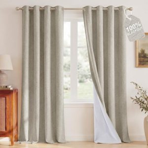 NICETOWN 100% Blackout Linen Curtains 96 inches Long