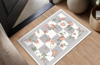 HUGEAR 2×3 Checkered Rugs for Entryway Machine Washable Grey Small Carpet Floral