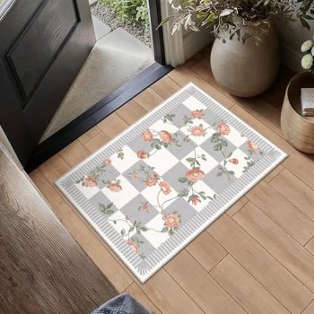 HUGEAR 2×3 Checkered Rugs for Entryway Machine Washable Grey Small Carpet Floral