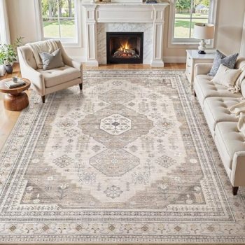 5×7 Washable Area Rug, Large Rugs for Living Room Stain Resistant Non Slip Backi