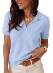 Dokotoo Polo Shirts for Women V Neck Short Sleeve Summer Sweaters for Women Ligh