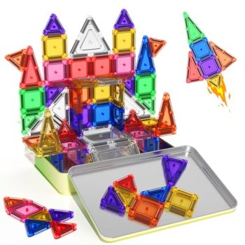 65PCS Mini Travel Magnetic Tiles with Case Set Toddler Essentials Toys