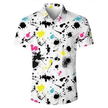 Fanient Mens Shirt Splashed Ink Funny Short Sleeve Graffiti Casual Button-Down V