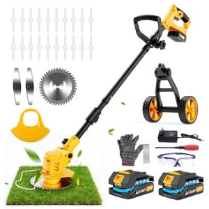 Electric Weed Wacker Cordless, Electric String Trimmer with 3 Types Blades & Rem