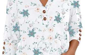 ANRABESS Womens Tops 3/4 Sleeve Casual Henley Shirts V Neck Buttons Dressy Work