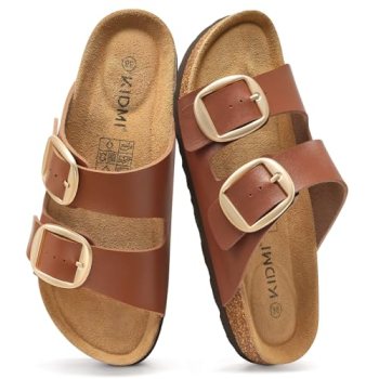 KIDMI Women’s Cork Footbed Slide Sandals Comfortable Arch Support Outdoor Sandal