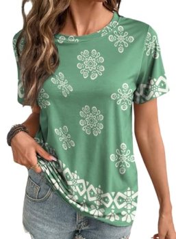 EVALESS Womens Summer Tops Casual Graphic Tees Crewneck Short Sleeve Shirts Spri