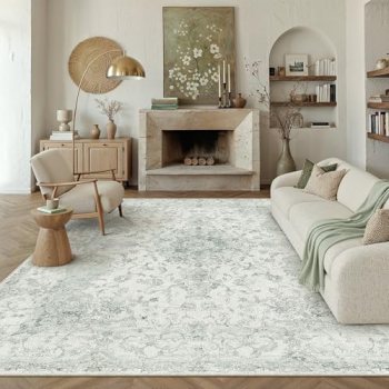 HUGEAR Area Rug 8×10 Vintage Green Machine Washable Living Room Rugs Thin Neutra
