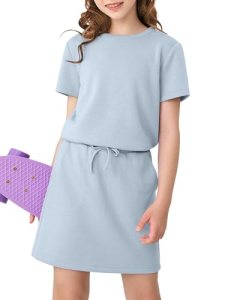XMWEALTHY Girl Clothes Summer Outfits Pullover Crewneck Tops and Tennis Skirts w