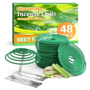 FIRIK Citronella Coils, 48 Pack Citronella Incense Coil with 2 Holders
