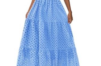 Lazysmile Womens Summer Maxi Dress Square Neck Ruffle Cap Sleeve Hollow Out Eyel