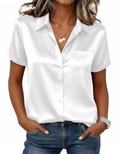 Zeagoo Satin Button Down Shirts for Women Silky Blouses Dressy Business Casual W