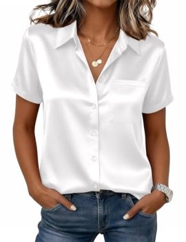 Zeagoo Satin Button Down Shirts for Women Silky Blouses Dressy Business Casual W