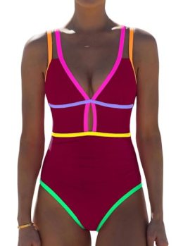 popvil Women One Piece Swimsuit 2026 Tummy Control Sexy Cutout Neon Color Block