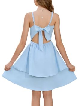 Haloumoning Girls Tie Back Dress Kids Spaghetti Strap Layered Ruffle Summer A-li