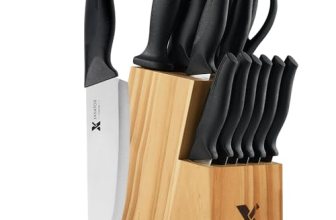 14 Pieces Kitchen Knife Set with Block, German Stainless Steel, BlackSilver