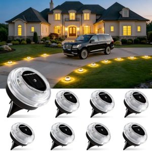 Solar Ground Lights 8 Pack Landscape Lighting 3000K Solar Lights Outdoor IP67 Wa