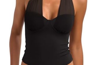 REORIA Butsmooth® Women’s Sexy Tank Top Mesh Halter Double Lined Going Out Crop
