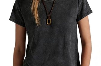Yozazzy Vintage T Shirts for Women Casual Washed Cropped Tops Short Sleeve Cotto