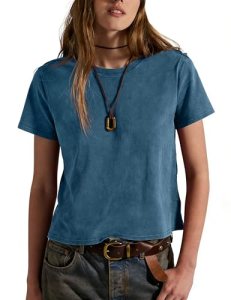 Yozazzy Vintage T Shirts for Women Casual Washed Cropped Tops Short Sleeve Cotto