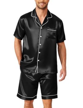 Ekouaer Pajamas for Men Silk Satin Pjs Summer Short Sleeve Sleepwear Comfort Lou