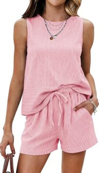 Ekouaer Women Short Sets Summer Outfits 2026 Sleeveless Tank Top and Shorts Two