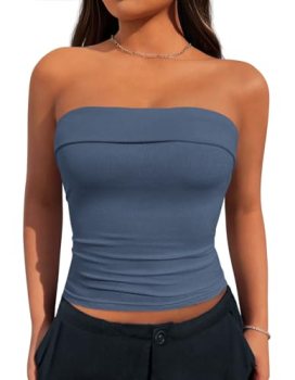 MASCOMODA Womens Strapless Tube Tops Summer Slim Fitted Bandeau Top Crop Cute Go