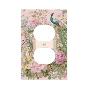 GJKIAP Decorative Outlet Covers Pink Florals Green Foliage Peacock 1 Gang Duplex