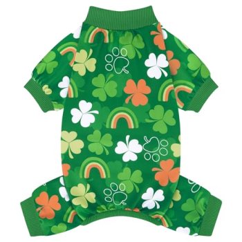 XPUDAC Dog Pajamas St. Patrick’s Day Soft Dog Onesie Shamrock Puppy Clothes Comf