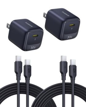 Baseus 30W USB C Charger Block, 2 Pack Fast Charger Type C with USB-C Cable for