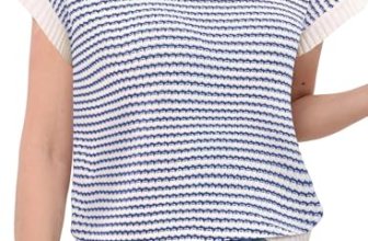 IPMQ Womens Striped Sweaters Vest Pullover Cap Sleeve Tank Tops Crew Neck Cable