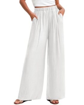 KIRUNDO Flowy Pants for Women Summer 2026 Wide Leg Palazzo Pants Elastic Waist L