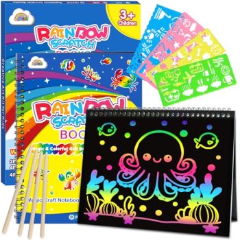 ZMLM Scratch Paper Art-Crafts Gift: 2 Pack Rainbow Notebooks Supplies Toys for 3