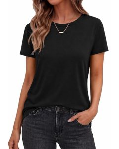 TNNZEET Black Shirt Womens – Short Sleeve Spring Summer Casual Tops Loose Basic