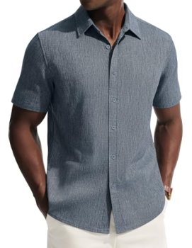 PJ PAUL JONES Mens Short Sleeve Button Down Shirt Casual Summer Shirts Textured